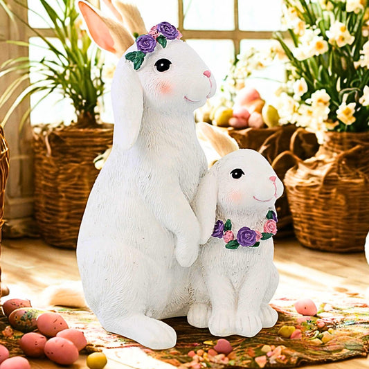 Roman Easter Bunny Duo with Flower Crown & Necklace