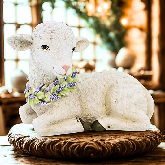 Roman Easter Seated Lamb with Floral Wreath