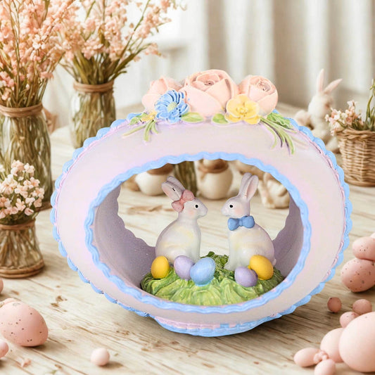 Roman Easter Sugar Egg Figure with Two Bunnies
