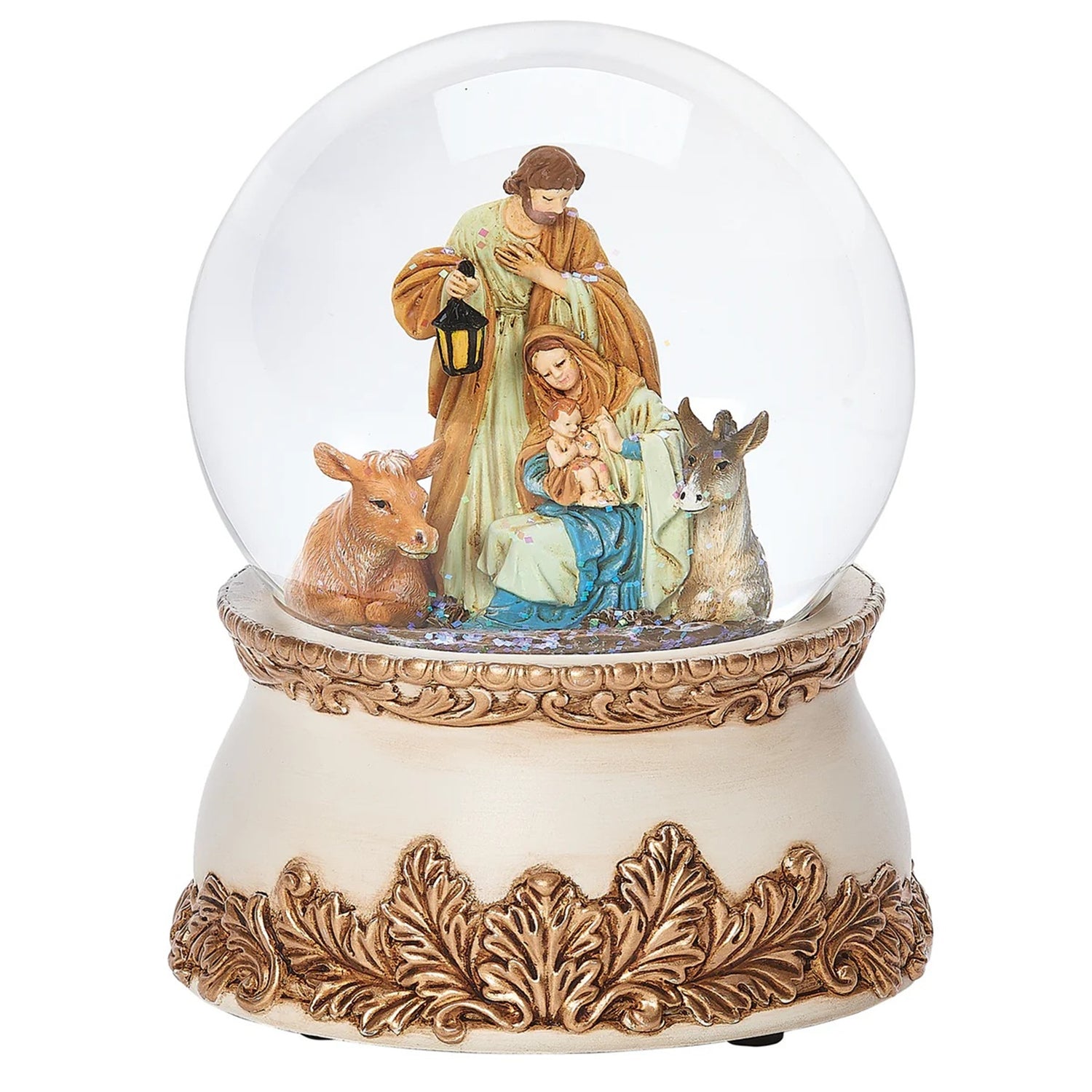Roman Glitterdome Musical Holy Family with Animals – "It Came Upon a Midnight Clear" Tune