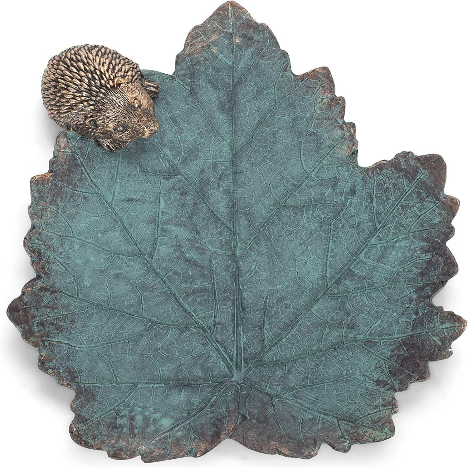 Roman Hedgehog on Leaf Resin Bird Feeder Dish