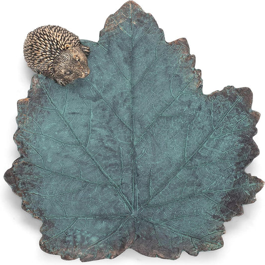 Roman Hedgehog on Leaf Resin Bird Feeder Dish