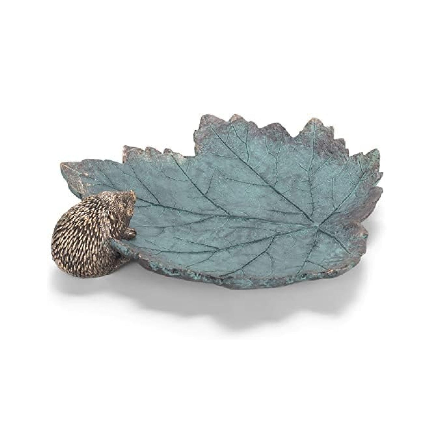 Roman Hedgehog on Leaf Resin Bird Feeder Dish