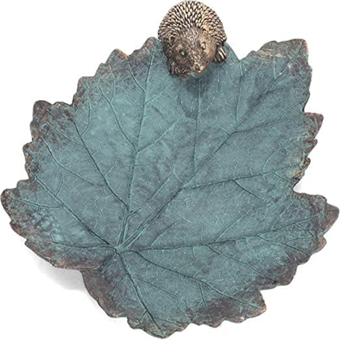 Roman Hedgehog on Leaf Resin Bird Feeder Dish