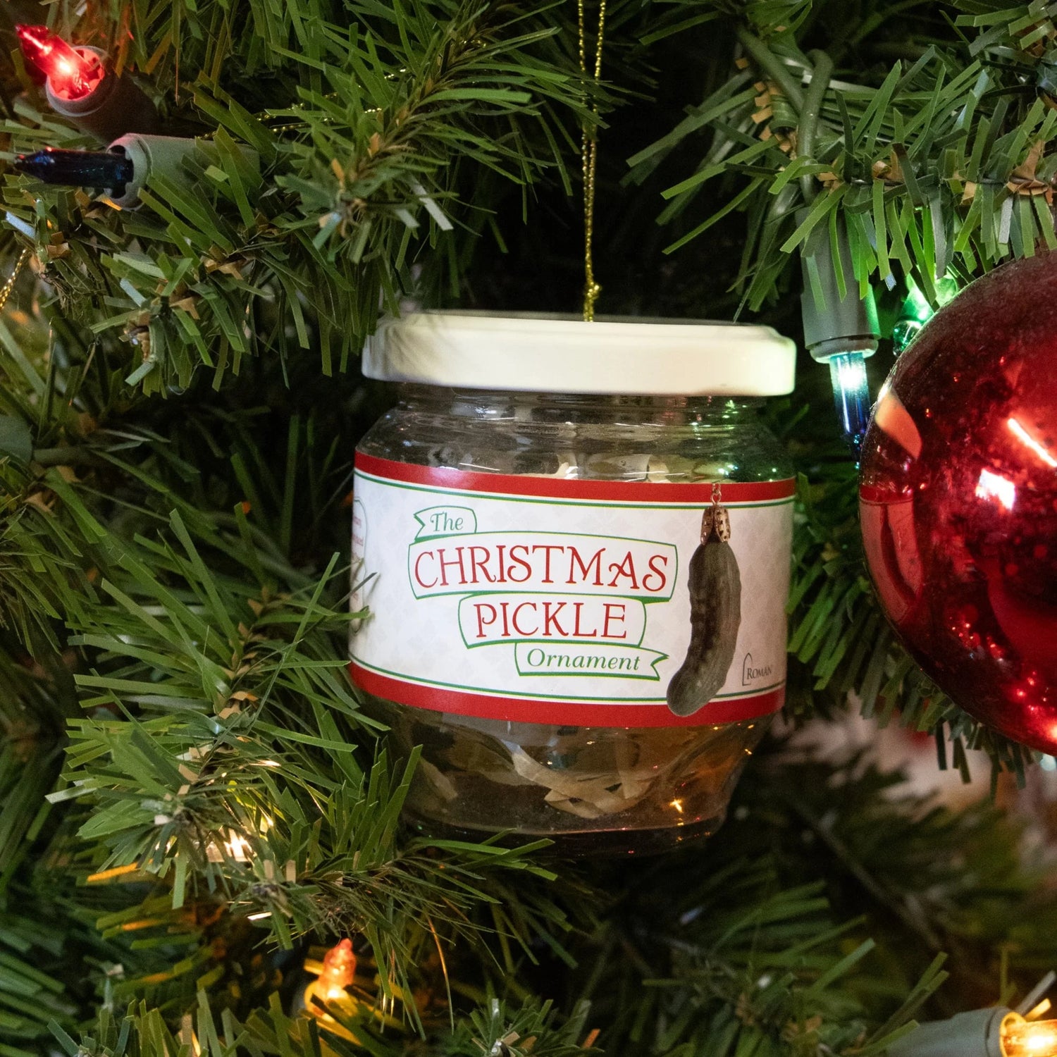 Roman Holiday Traditions Christmas Pickle Ornament in a Glass Jar Set