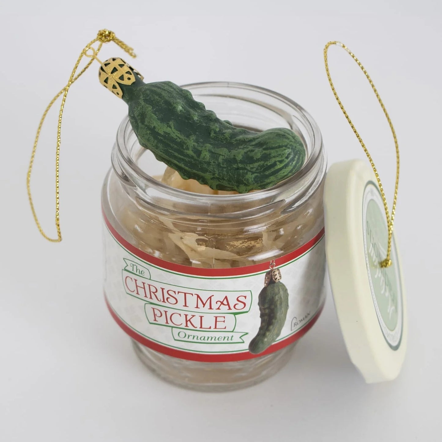 Roman Holiday Traditions Christmas Pickle Ornament in a Glass Jar Set