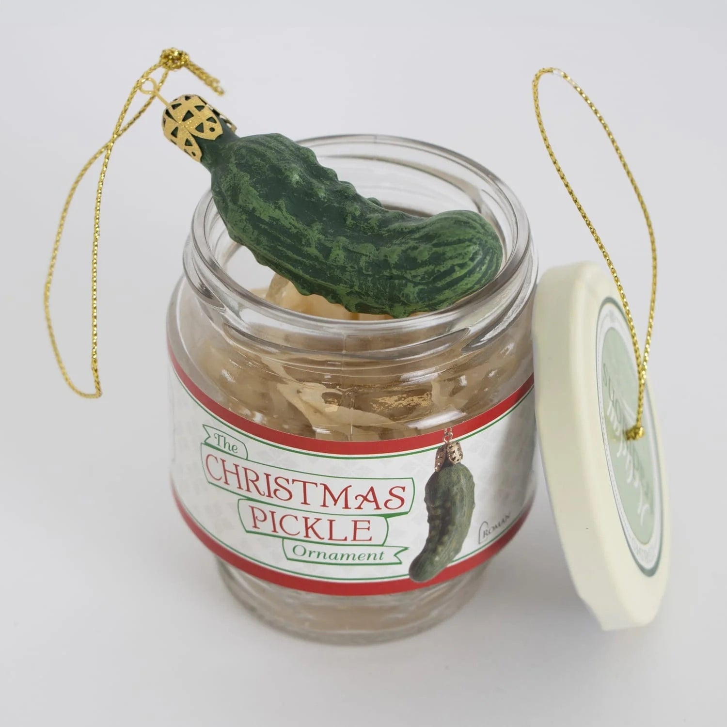 Roman Holiday Traditions Christmas Pickle Ornament in a Glass Jar Set