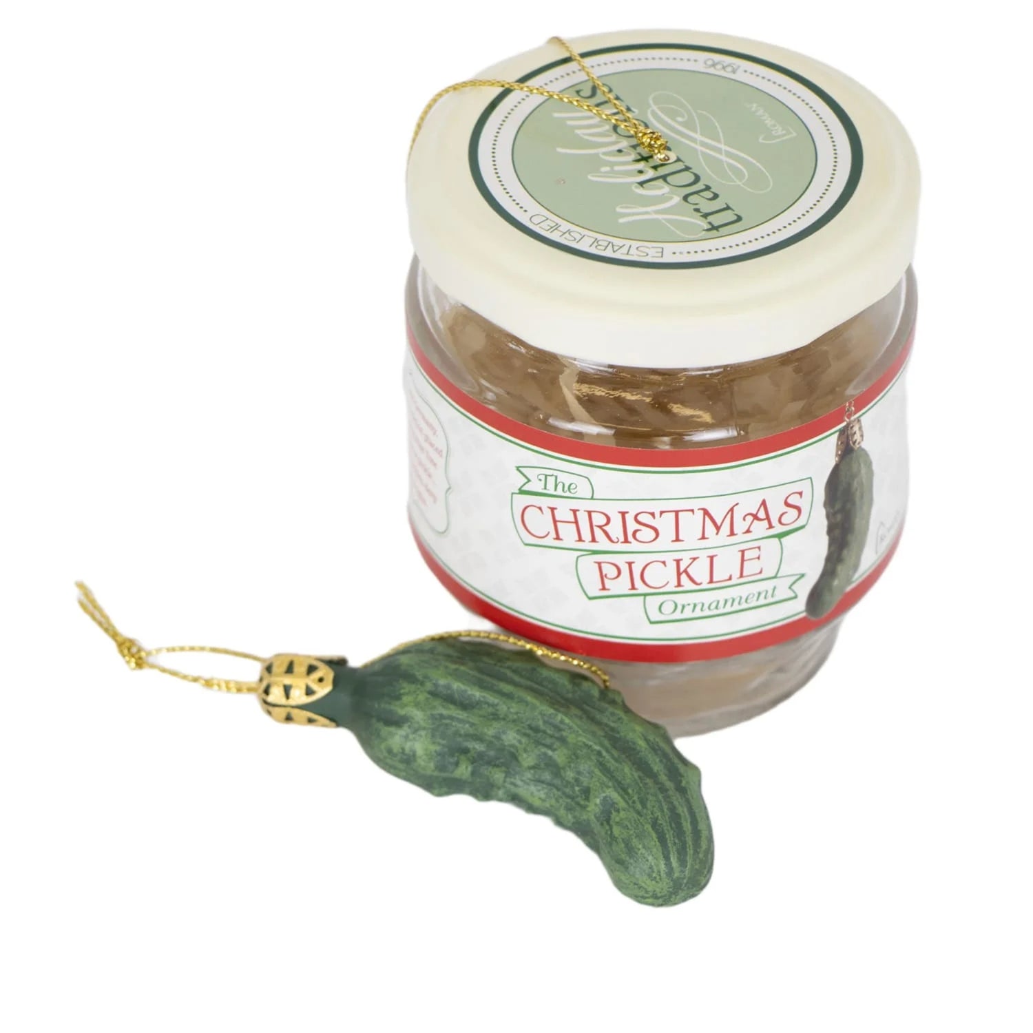 Roman Holiday Traditions Christmas Pickle Ornament in a Glass Jar Set
