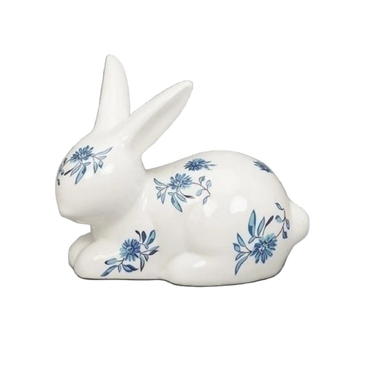 Roman Laying Blue Willow Bunny Figure