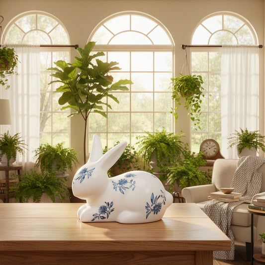 Roman Laying Blue Willow Bunny Figure