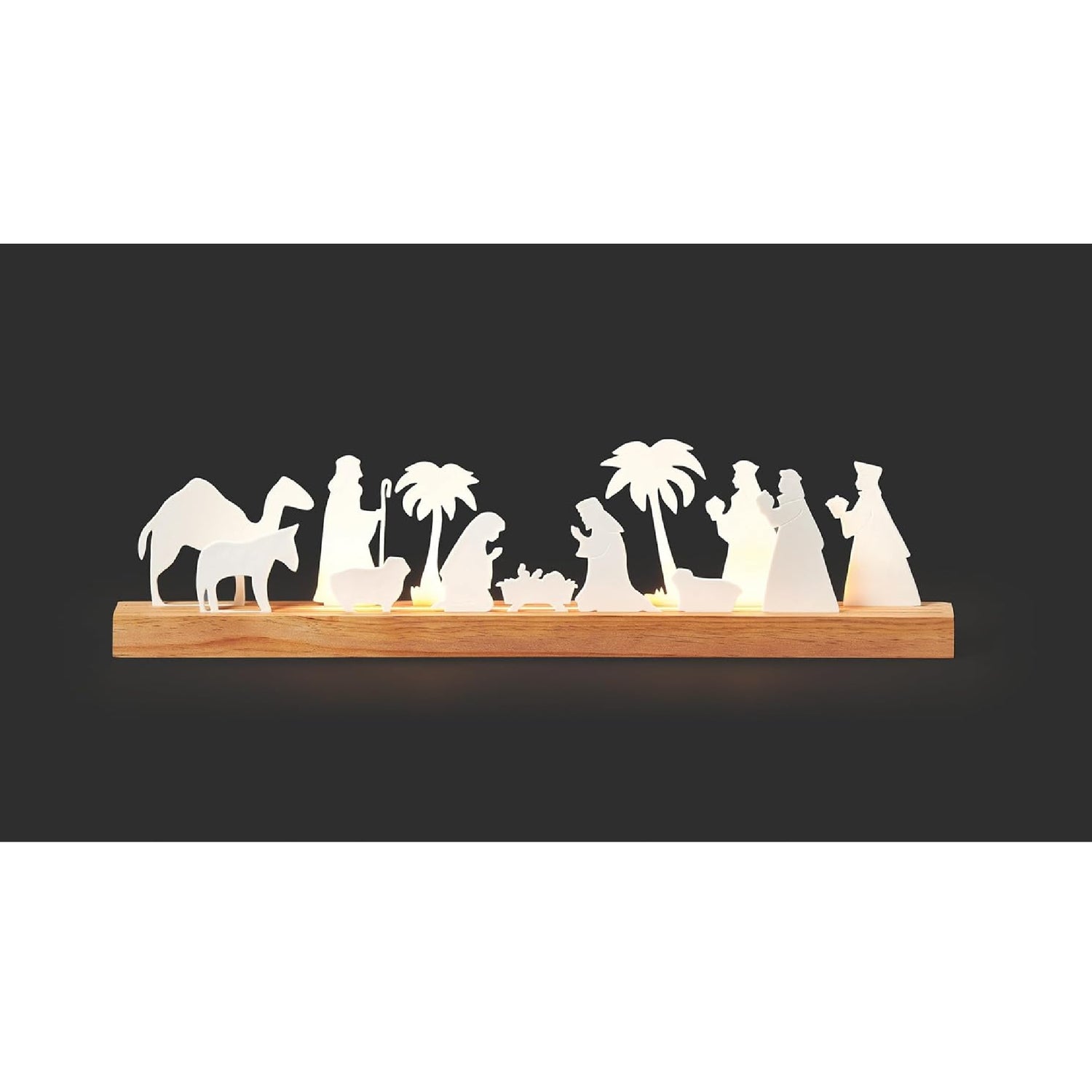 Roman Lighted 2D Nativity Scene with Wood Base