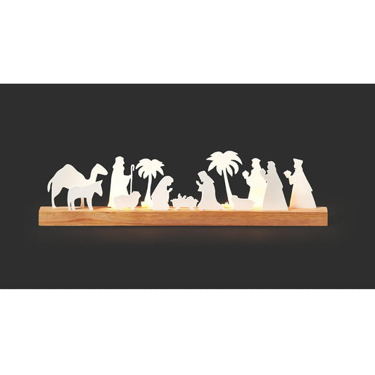 Roman Lighted 2D Nativity Scene with Wood Base