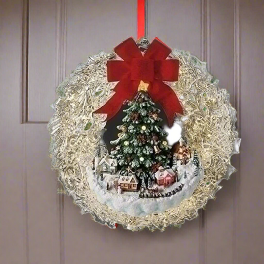 Roman Lighted Acrylic Wreath Christmas Tree Village, 14.75-inch Height, Holiday Decoration