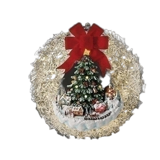 Roman Lighted Acrylic Wreath Christmas Tree Village, 14.75-inch Height, Holiday Decoration
