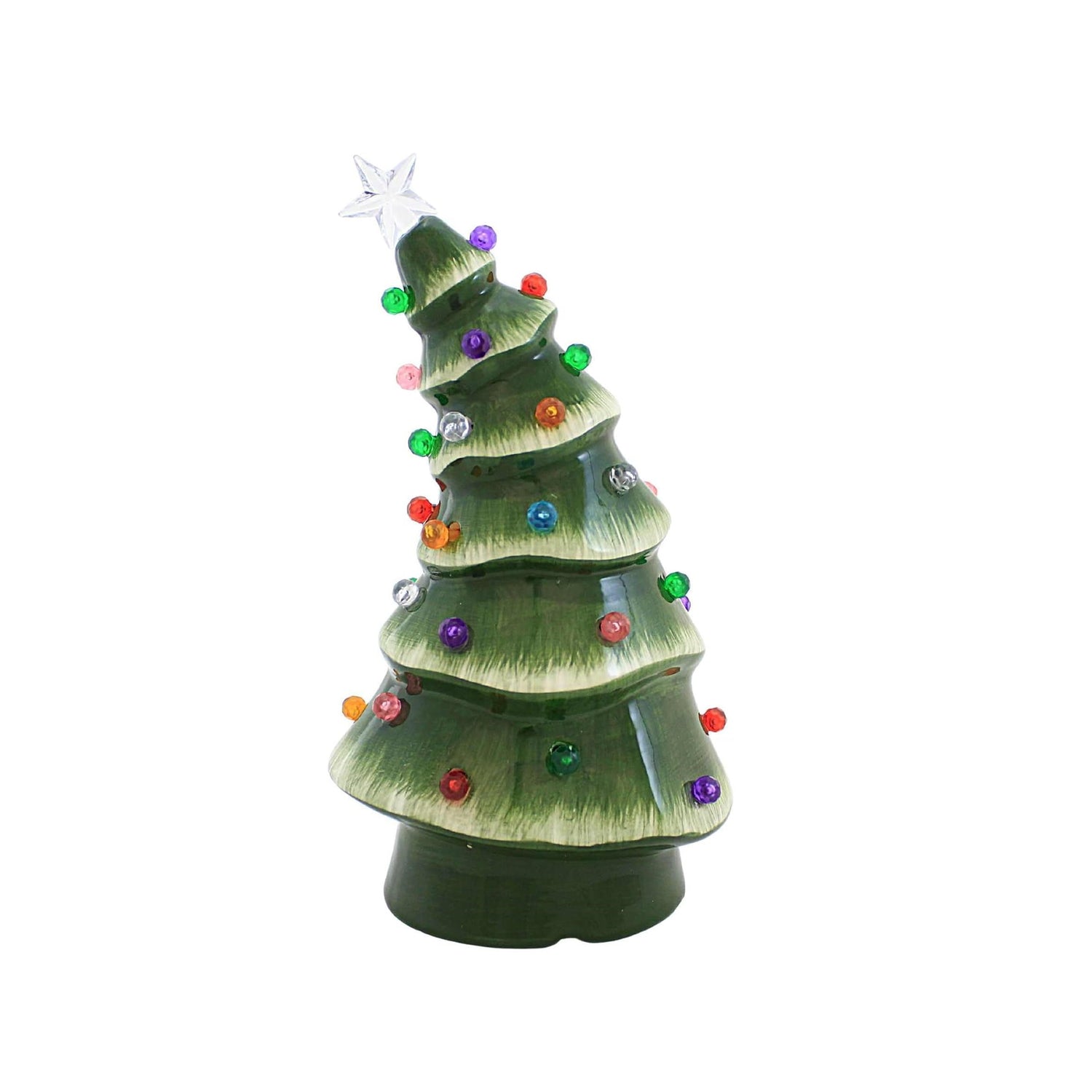 Roman Lighted Ceramic Bent Tree Christmas Bulb Figurine, 10-inch Height, Christmas Decoration