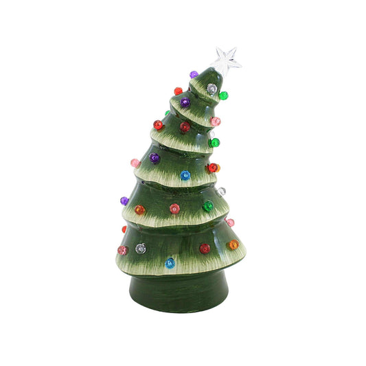 Roman Lighted Ceramic Bent Tree Christmas Bulb Figurine, 10-inch Height, Christmas Decoration