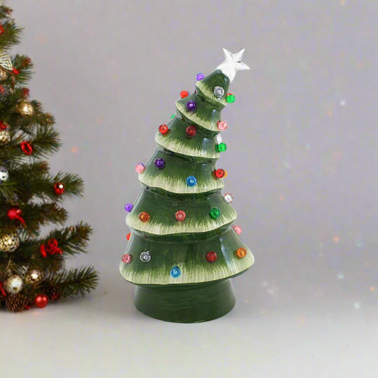 Roman Lighted Ceramic Bent Tree Christmas Bulb Figurine, 10-inch Height, Christmas Decoration