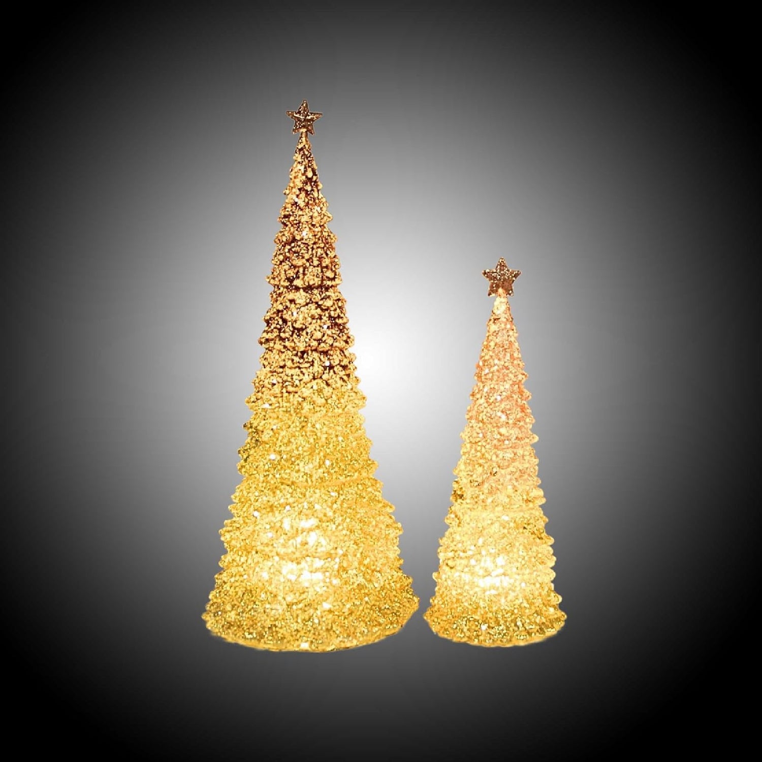 Roman Lighted Christmas Tree Gold Glitter Ombre, Set of 2, Holiday Decoration