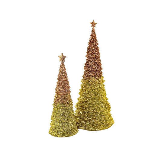 Roman Lighted Christmas Tree Gold Glitter Ombre, Set of 2, Holiday Decoration