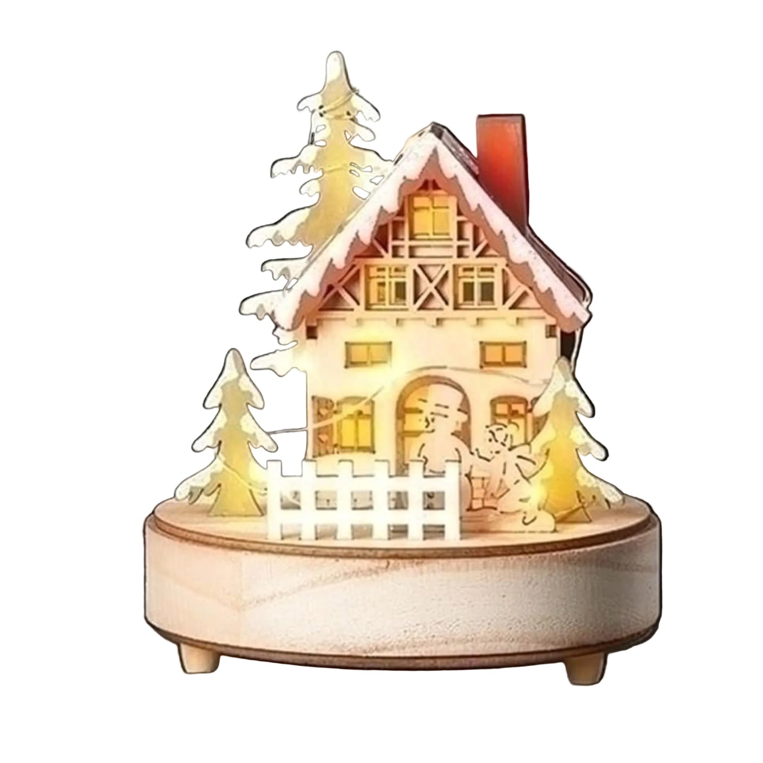 Roman Lighted Musical Wooden House with Snowman