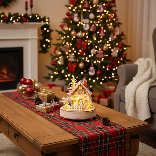 Roman Lighted Musical Wooden House with Snowman