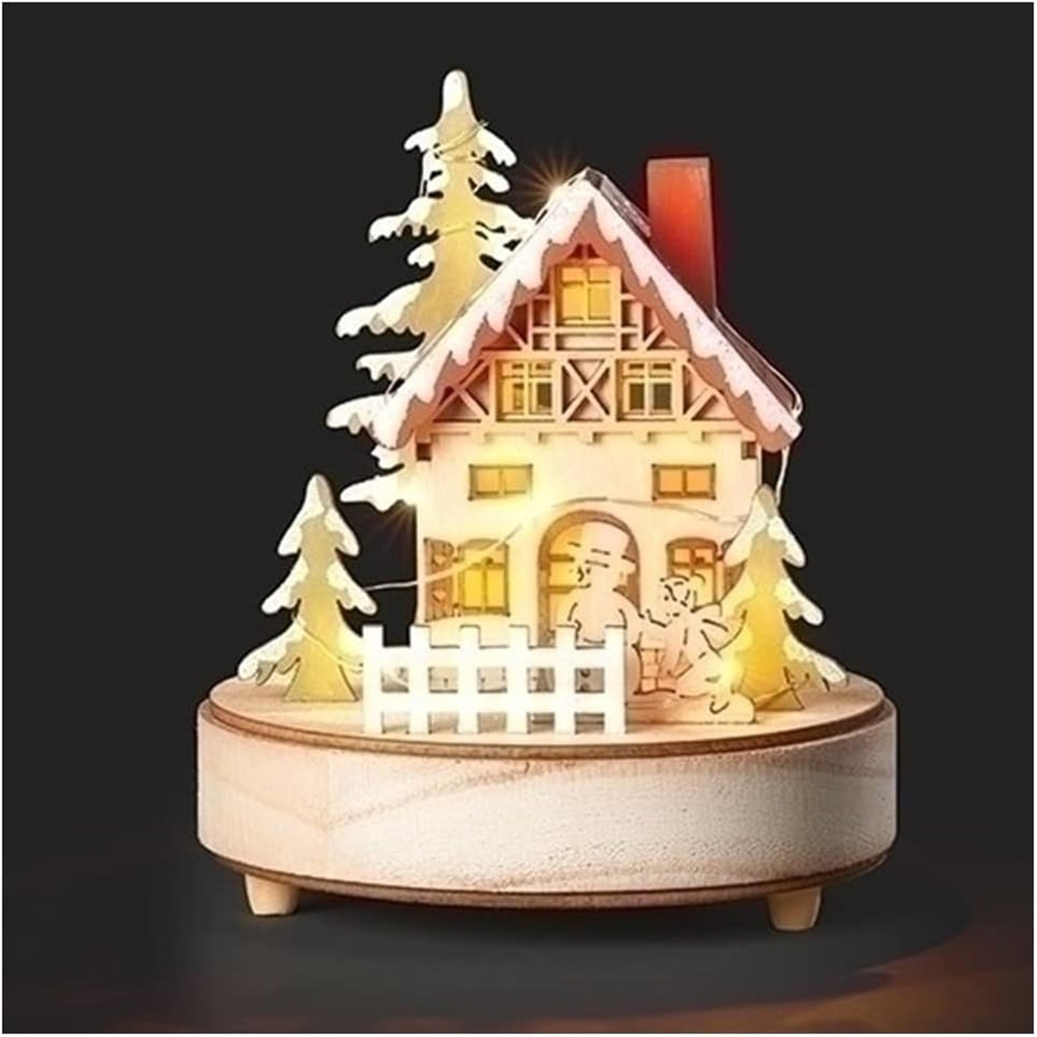 Roman Lighted Musical Wooden House with Snowman