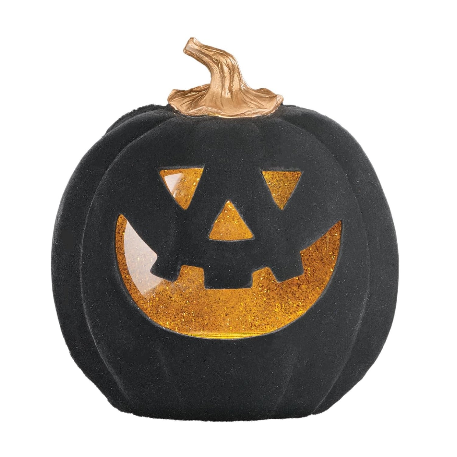 Roman Lighted Swirl Black Flock Pumpkin