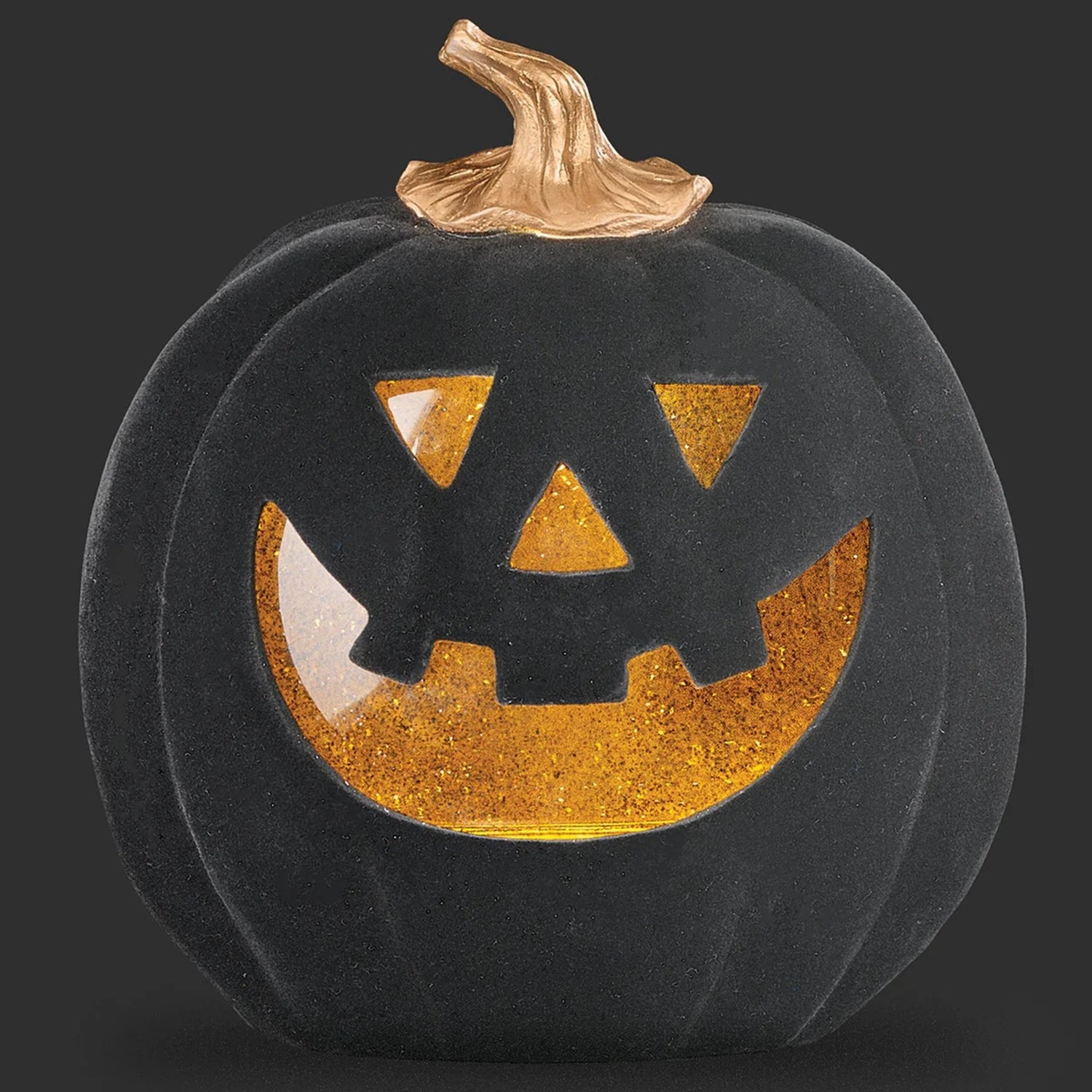 Roman Lighted Swirl Black Flock Pumpkin