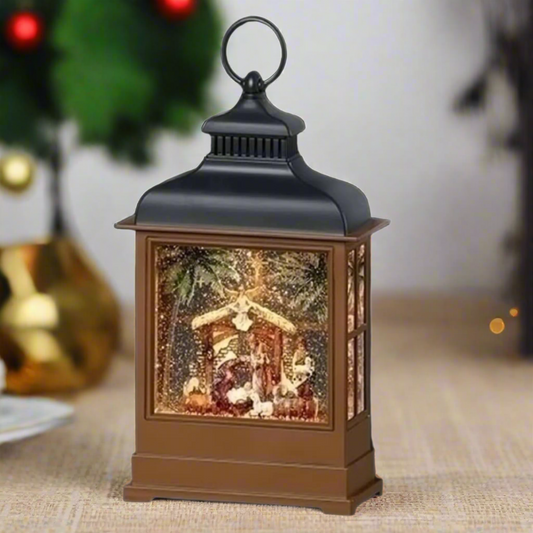 Roman Lighted Swirl Nativity Lantern Snow Globe, 12.2-inch Height, Christmas Decoration