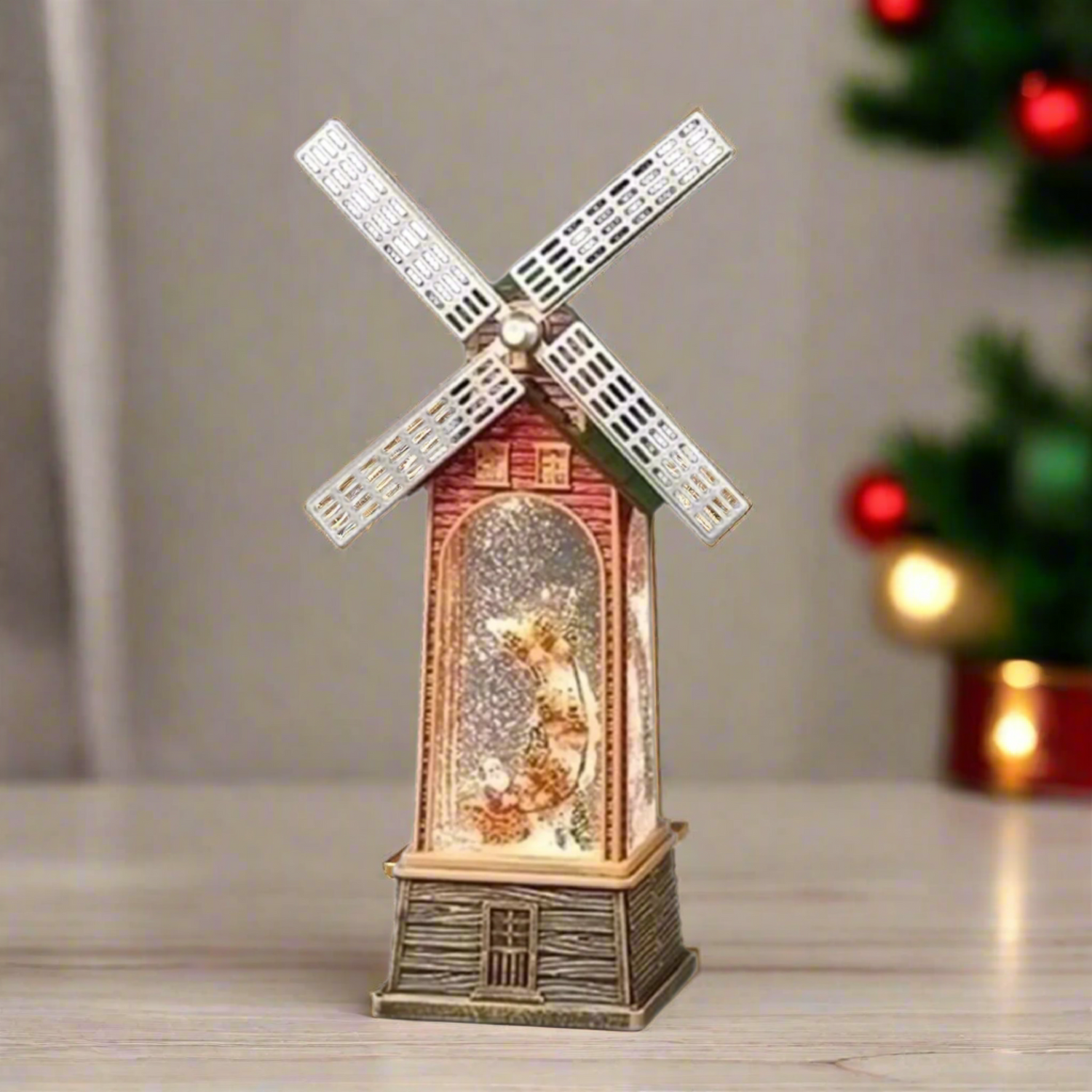 Roman Lighted Swirl Windmill Santa and Sleigh Figurine, 11.2-inch Height, Christmas Decoration
