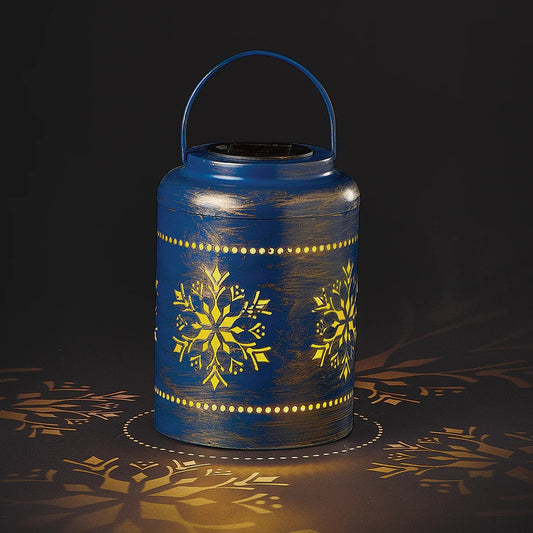 Roman Lights Blue Solar Projecting Snowflake Lantern