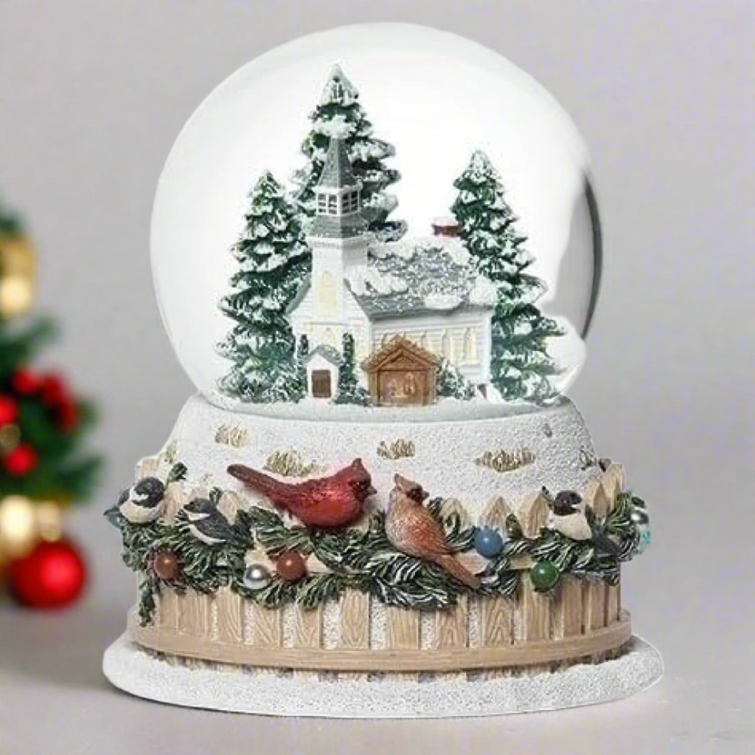 Roman Musical Dome Chruch with Birds, 5.7-inch Height, Christmas Decoration