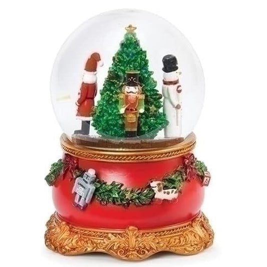 Roman Musical Rotating Christmas Tree and Santa Nutcracker Snowglobe, 100mm, 5-inch Height, Tabletop Decor