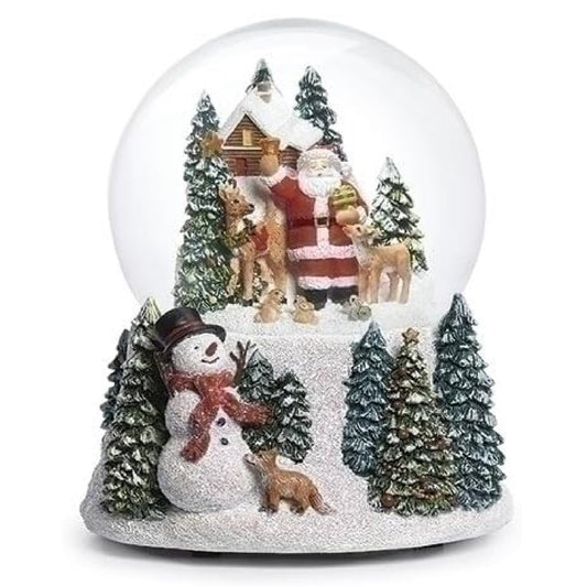 Roman Musical Santa and Animals Glitterdome, 5.7-inch Height, Christmas Decoration