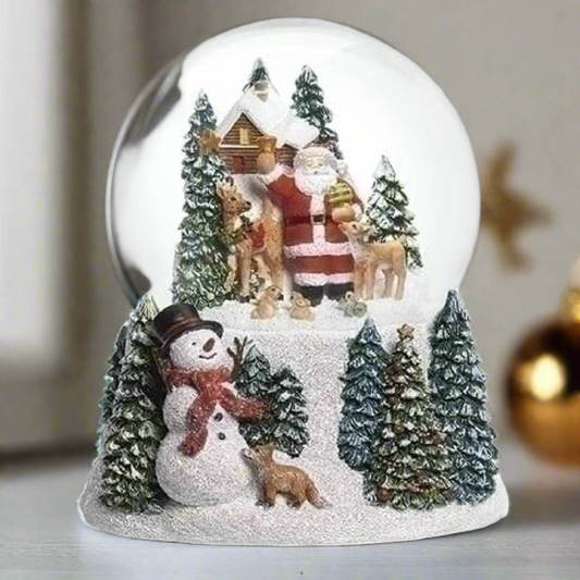 Roman Musical Santa and Animals Glitterdome, 5.7-inch Height, Christmas Decoration