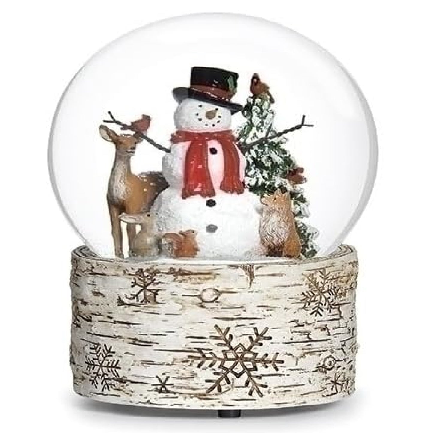 Roman Musical Snowman with Animals Glitterdome, Birch Base, 6.5-inch Height, Christmas Decoration