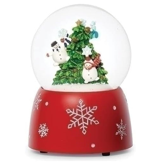 Roman Musical Wind Up Snowmen Dome Rotating Christmas Tree Snowglobe, 100mm, 5.75-inch Height, Tabletop Decor