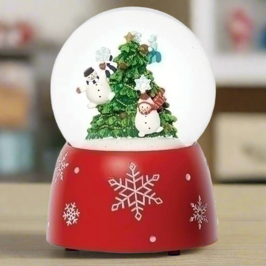 Roman Musical Wind Up Snowmen Dome Rotating Christmas Tree Snowglobe, 100mm, 5.75-inch Height, Tabletop Decor