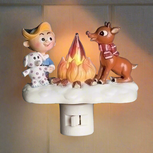 Roman Rudolph and Elf Friend 4.5 Inch Polyresin Swivel Plug Flickering Night Light