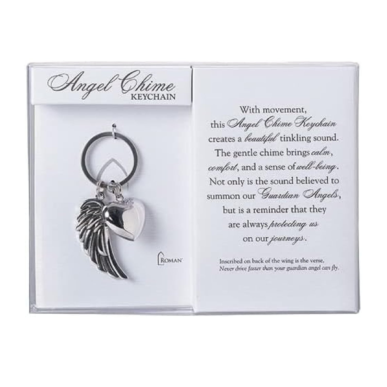 Roman Silver-Tone Guardian Angel Wing Keychain with Heart Charm