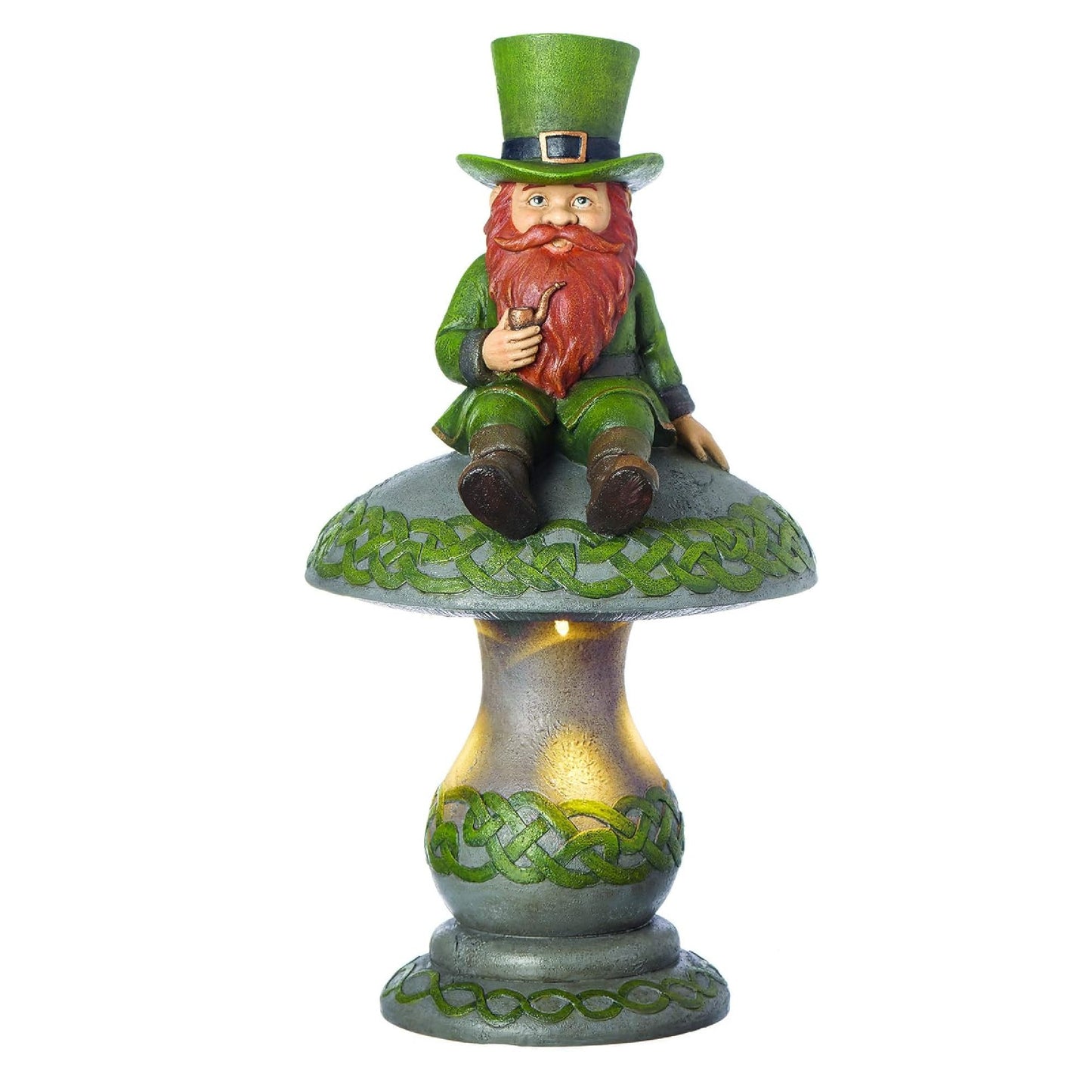 Roman Solar Leprechaun Sitting on Mushroom Garden Statue
