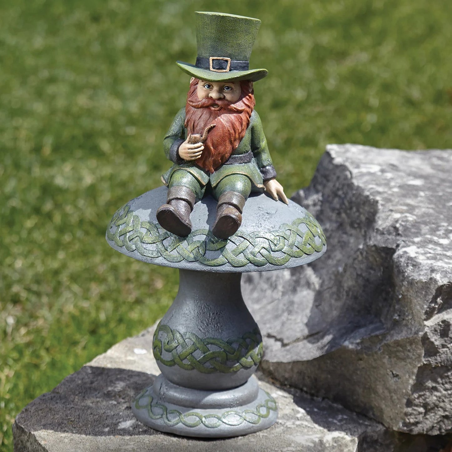 Roman Solar Leprechaun Sitting on Mushroom Garden Statue