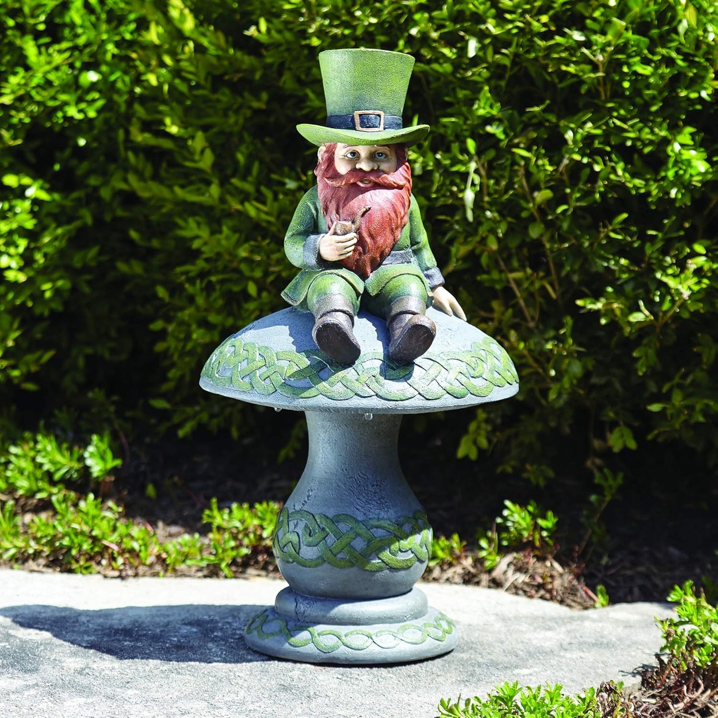 Roman Solar Leprechaun Sitting on Mushroom Garden Statue