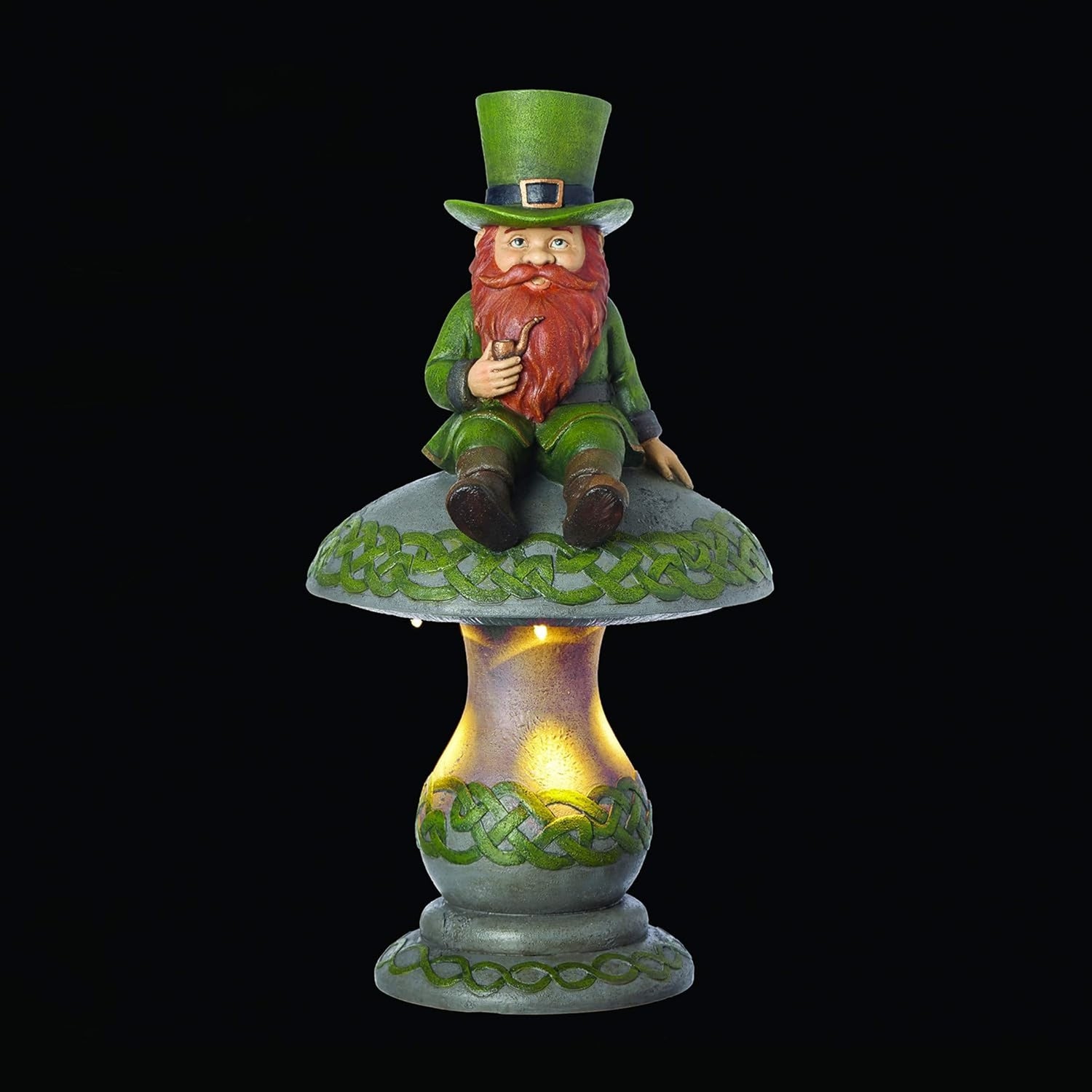 Roman Solar Leprechaun Sitting on Mushroom Garden Statue