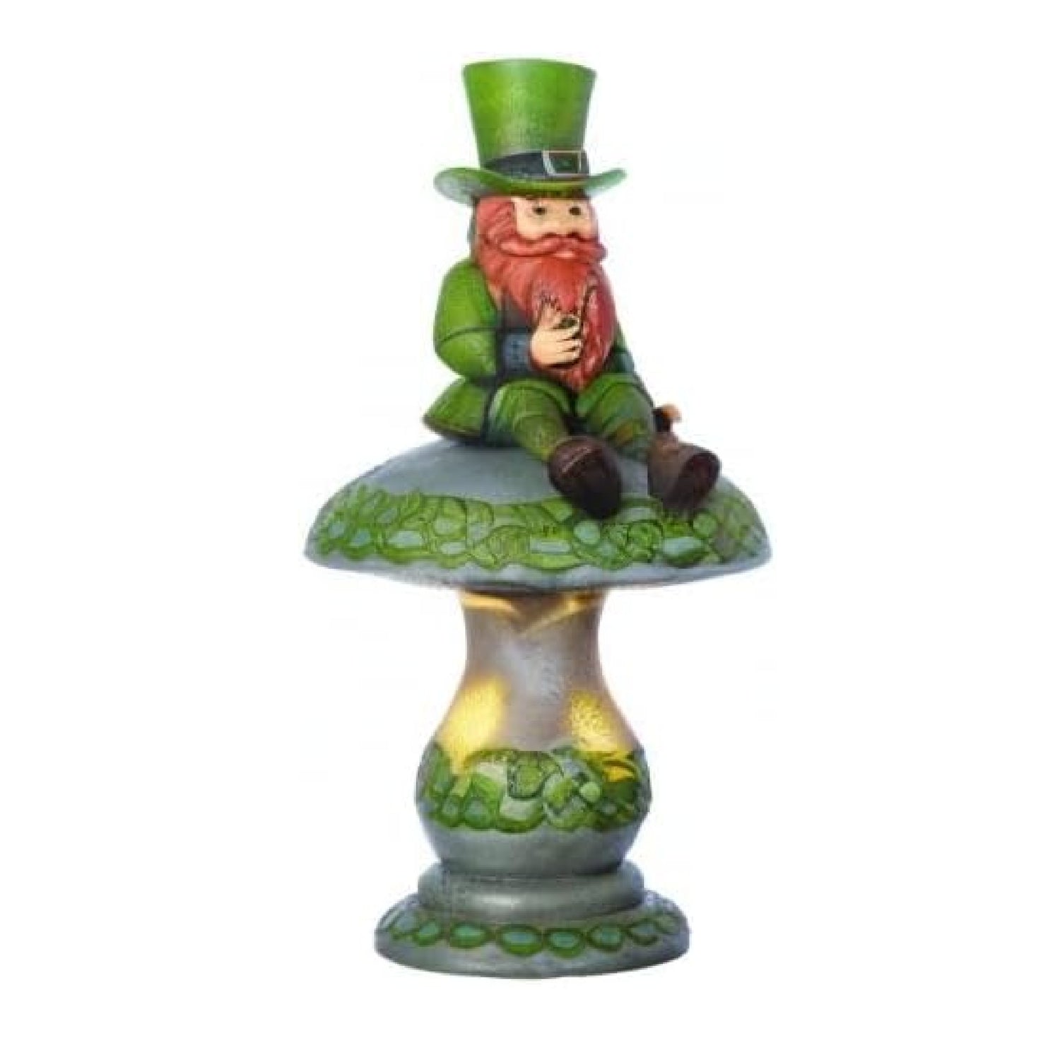 Roman Solar Leprechaun Sitting on Mushroom Garden Statue