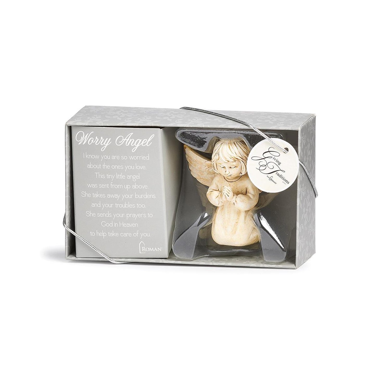 Roman Worry Angel with Prayer Message Miniature Angel 2.5 inch