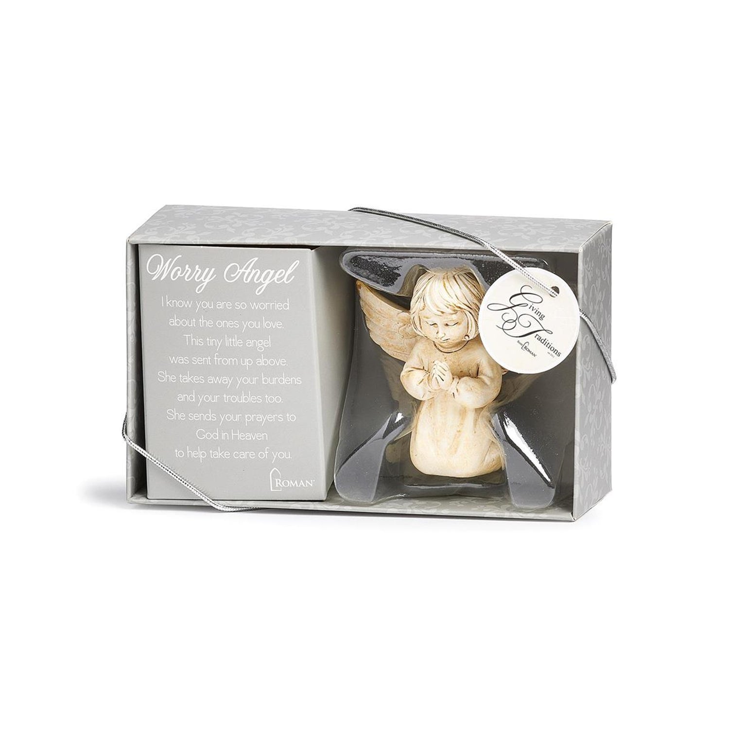 Roman Worry Angel with Prayer Message Miniature Angel 2.5 inch