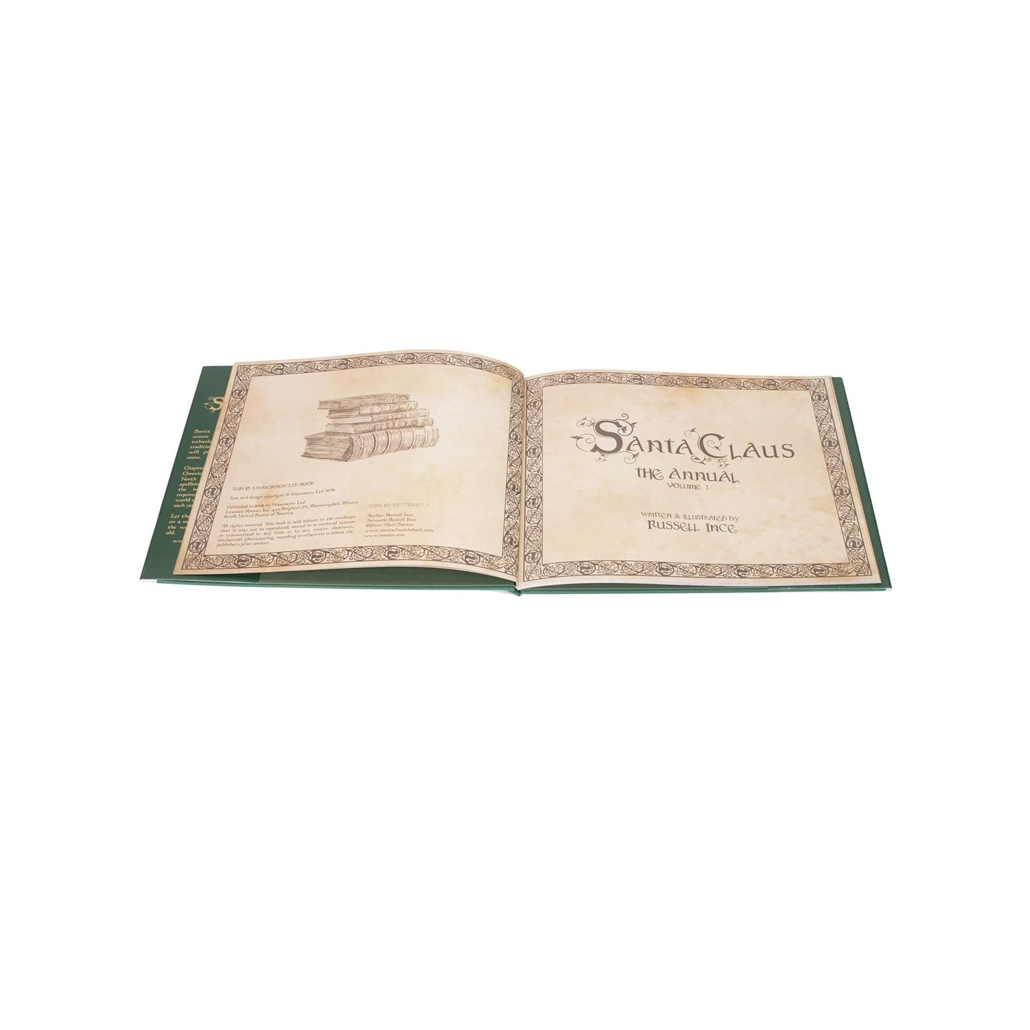 Santa Claus Green Filigree 10 inch Paper Decorative Holiday Book