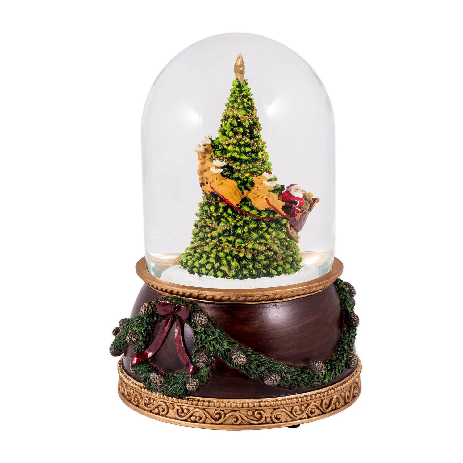 Santa Rotating Around Christmas Tree Musical Snowglobe Glitterdome 120mm 7.75 Inch