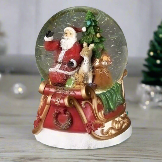 Santa in Sleigh Glitterdome Christmas Musical Glitter Snow Globe by Roman